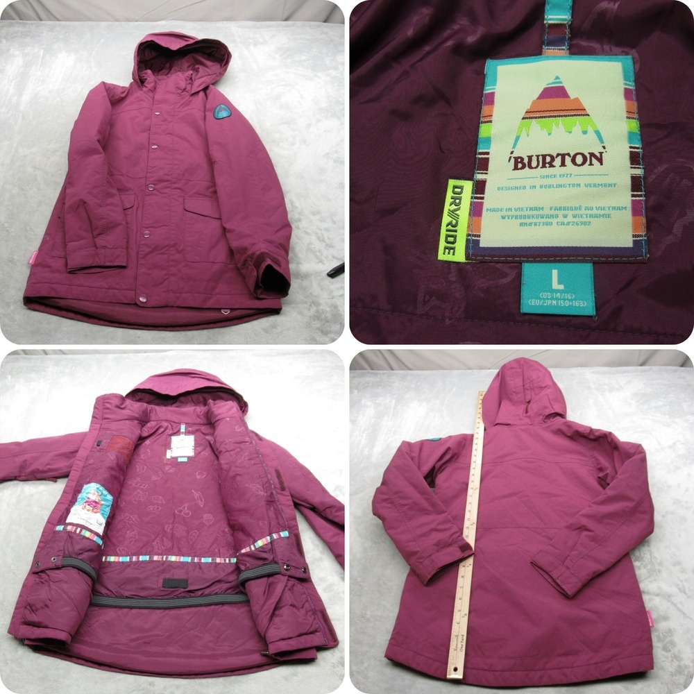 Burton Jacket Girls Large Purple Canvas Hooded Waterproof Insulated Elstar Parka